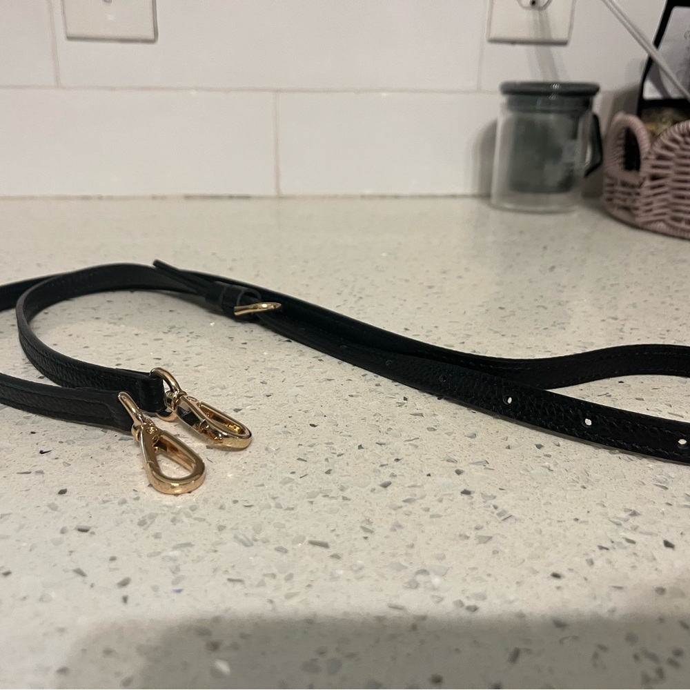 Black Leather Crossbody Strap with Gold Hardware - Picture 3 of 3